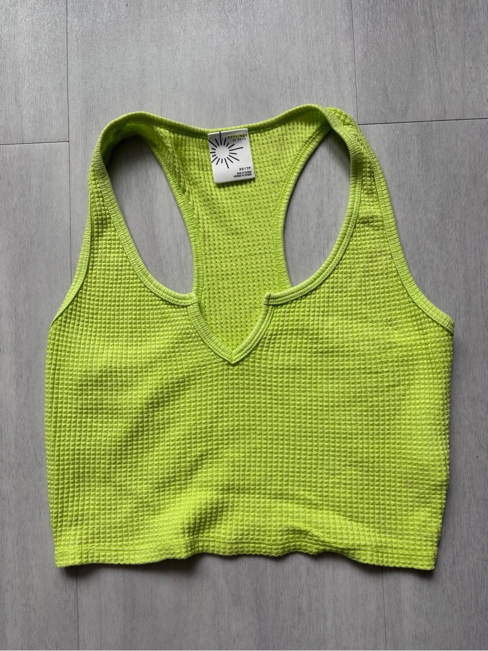 Offline by Aerie Neon Lime Racerback V-Notch Waffle Crop Top